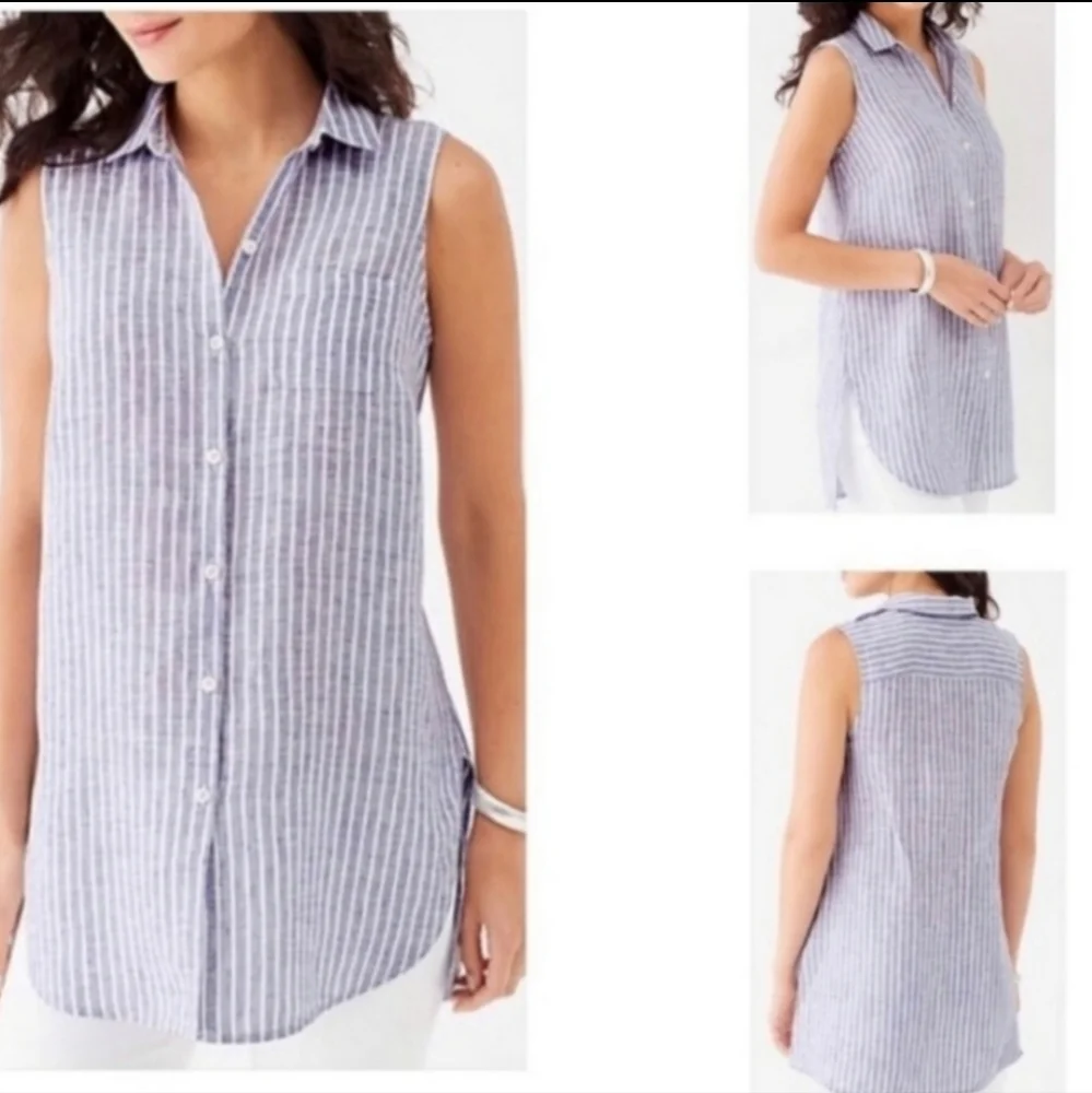 J. JILL Linen Striped Sleeveless Button Up Tunic S - Picture 2 of 8